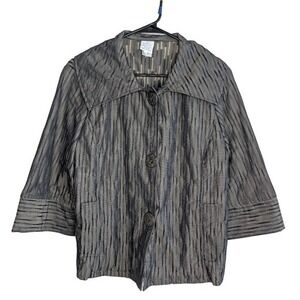 Focus Women's Medium Gray Green Metallic Texture‎ Button-up Jacket 3/4 Sleeve